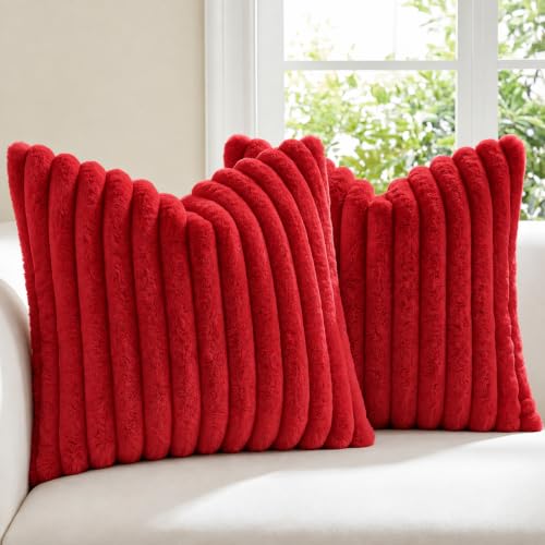 MOSAYT Faux Fur Pillow Covers 18x18 Set of 2, Red