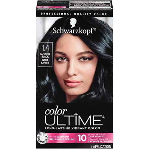 Schwarzkopf Color Ultime 1.4 Sapphire Black Hair Dye, Permanent Intense Black with Diamond Brilliance, Fade-Resistant, Covers Grays, All Hair Textures