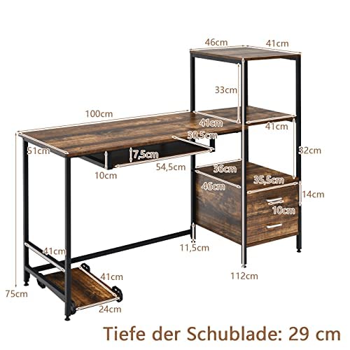 COSTWAY Biurko brązowe 141 x 51 x 112 cm