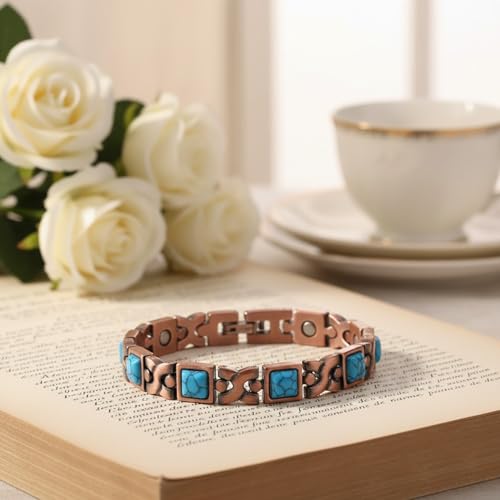 Image of Copper Bracelet for Women 99.9% Pure Copper Crystal Bracelets Link Chain Charm Jewelry Present 3500 Gauss with Adjustment Tool