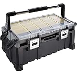 tectake 403595 Werkzeugkoffer leer, 15 Sortimentskästchen, herausnehmbar, großes Fach darunter, Griff mit Verschlussfunktion, Werkzeugbox ohne Werkzeug mit Metallverschlüssen