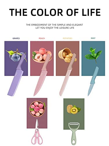 Colorful Kitchen Knives Set Of 6 Pcs Cute Fruit Knife Set With Gift Box,High Carbon Steel Kitchen Knife Set Without Block, Environmental Wheat Straw Material Handle, Sharp Professional Chef Knife #TOP6