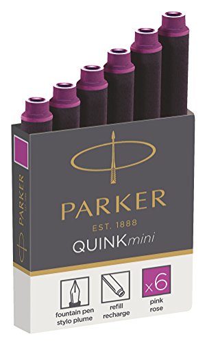 PARKER Quink Fountain Pen Refills, Shorts Cartridges, Pink Ink, Pack of 6