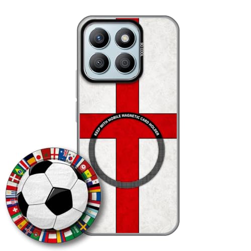 JGOYGYI Case for Honor X8B/Honor X8C with Magnetic Detachable Collapsible Grip Stand, Shockproof Silicone Bumper Cover, England Flag Football Design,Pattern 2