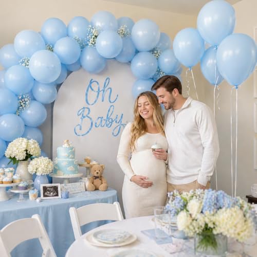 Image of Togvu Pastel Blue Balloons, 50Pack 12 Inch Baby Light Blue Latex Party Balloons for Birthday Bridal Baby Shower Gender Reveal Easter Party Decorations