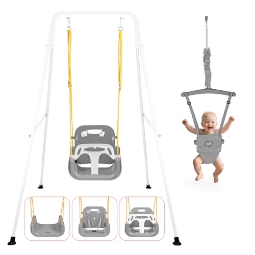 Image of 4 in 1 Toddler Swing Set & Baby Jumper, Foldable Swing Set for Backyard