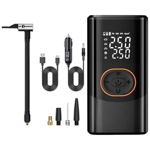 Bomba De Aire Eléctrica Portátil,Inflador Automático para Exteriores - 4 Modos Portátil con 3 Luces para Coches Motos Bicicletas Balones