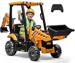 JCB Escavatore Elettrico per Bambini 24V 4 in 1 – Trattore Escavatore Cavalcabile con Telecomando Parentale, Benna Frontale, Braccio Posteriore, Sedile Girevole e Ammortizzatori