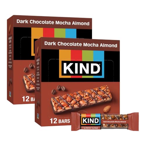 KIND Bars, Dark Chocolate Mocha Almond, Healthy Snacks, Gluten Free, Low Sugar, 5g Protein, 12 Count (Pack of 2)