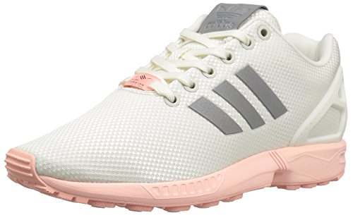 adidas Originals Women's ZX Flux W Fashion Sneaker, White/Metallic Silver-SLD/Haze Coral S, 8 M US