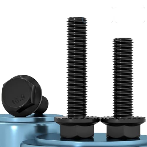Image of M8-1.25 x 40 mm Flanged Hex Head Bolts Flange Hexagon Screws, Full Thread, Alloy Steel, Zinc Plated, Quantity 15
