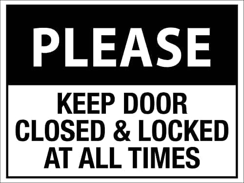 Eletina F1 Metal Tin Sign Please Keep Door Closed & Locked At All Times Sign Caution Danger Safety Security Warning Notice Signs Indoor/Outdoor Use 8 X 12 Inch