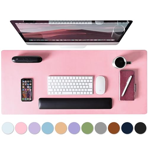 Leather Desk Pad Protector, Mouse Pad, Non-Slip Computer Mat for Desk, PU Leather Office Desk Mat for Home & Office, Waterproof Laptop Desk Blotter for Keyboard and Mouse, Pink (15.7\'\'X31.5\'\')