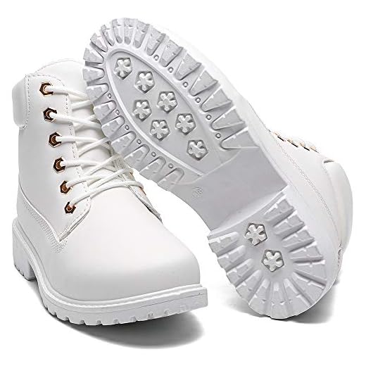 Geddard Ankle Boots For Women White Combat Booties No Heel Womens Fashion Cute Short Lace Up Platform Boots Size 10