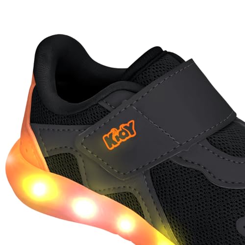 Tênis Infantil Kidy Flex Light Com Led Preto E Laranja Escolar Escola Colegial Colégio Original Meni