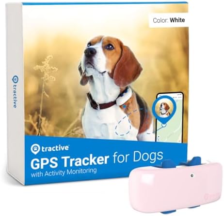 Tractive GPS Tracker & Health Monitoring for Dogs – Market Leading Pet GPS Location Tracker, Wellness & Escape Alerts, Waterproof, Works with Any Collar (White with Pink Cover)