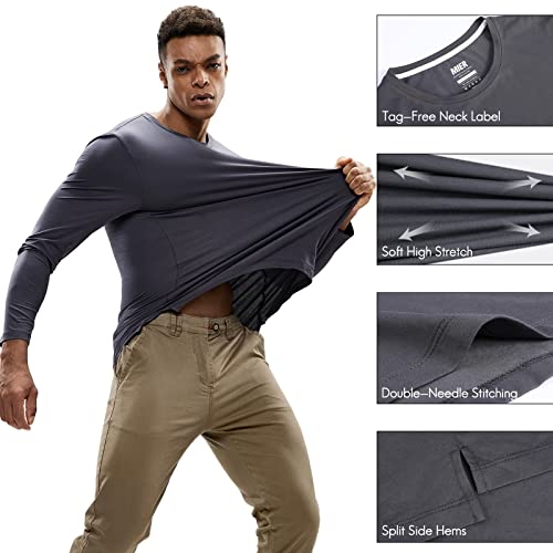 Mier Mens Long Sleeve Shirt Soft Stretch Combed Cotton Tees Shirts Crew Neck Classic Work Casual T-Shirt, Tagless, Dark Grey, Medium #TOP2