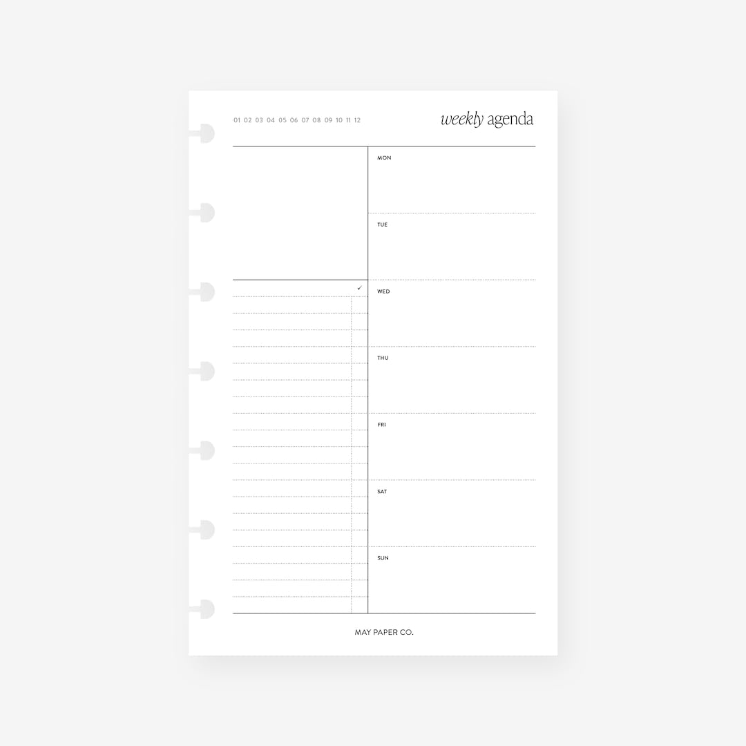 May Paper Co. Mini Happy Planner Undated Weekly No.11 Week on One Page with List Planner Insert Agenda Refill for 7-Discs Notebook 4.6 x 7, White