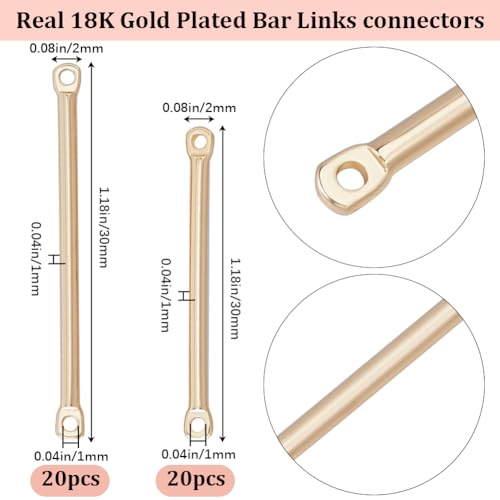 Beebeecraft 40Pcs Bar Links Connectors 18K Gold Plated Brass 2 Size Rod Column Connector Charms With 2 Hole For Bracelet Necklace Jewelry Making Findings Supplies thumb #1