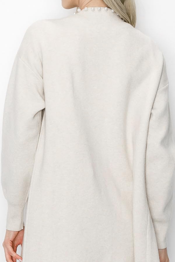 Image of LifeShe Women's Pearls Cardigan Sweaters Long Sleeve V Neck Knit Sweater Loose Open Front Fall Winter Outwear Coats
