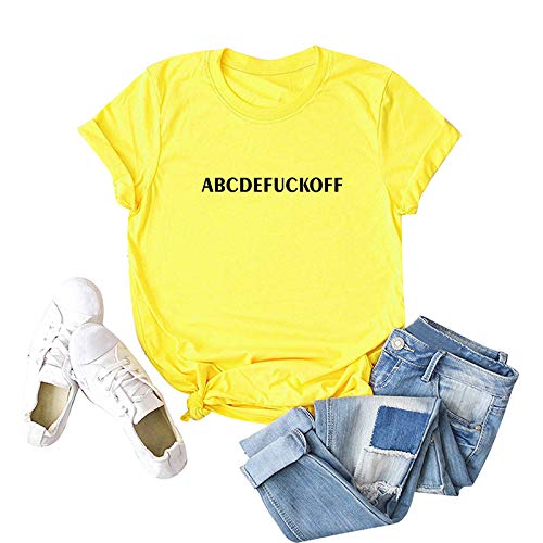 Domary Camiseta feminina de algodão de verão camisetas engraçadas ABCDEFUCKOFF Carta estampada O pes