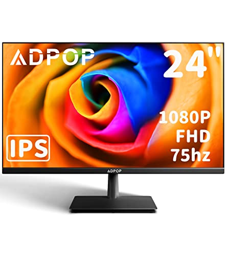 Adpop 24 Inch Computer Monito Ips Screen Fhd 1080P Pc Monitor 75Hz Built In Speakers, 5Ms Low Blue Light Anti-Glare Led 24" Desktop Display Hdmi/Vga/Audio/Freesync, Tilt Adjustable #TOP19