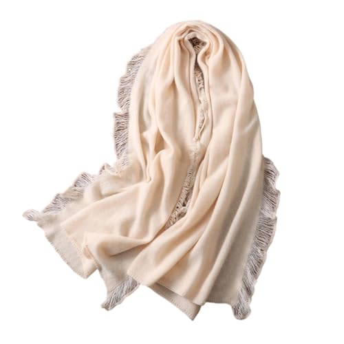 GAROEN Wool Tassel Scarf For Women Winter Soft Warm Neck Warmer Solid Long Shawl Wraps Scarf (Beige 60x180cm)