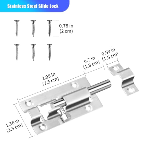 INBOF 2 Pack Slide Lock, 3 Inch Barrel Bolt Latch, Premium Door Bolt Lock, Stainless Steel Slide Bolt Latch, Thickened Slide Latch Lock with 12 Screws, Slide Locks for Inside Door - Image 2