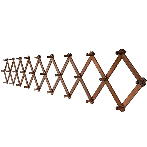 SKOLOO Accordion Wall Hanger, Modern Expandable Coat Rack Wall Mounted, Solid Wooden Wall Hat Rack, 28 Peg, Walnut