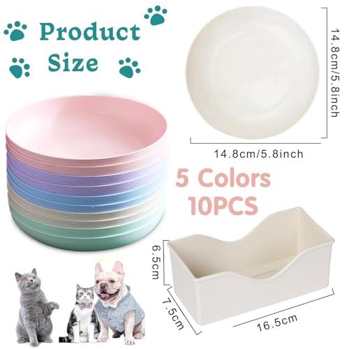 10 Stück Katzennapf,Katzenschüssel,Katzennapf Flach,Fressnapf Katze Futternapf,Runden Katzenteller,Fressnapf Katze,Bunt Katzenfutter Napfset,Cat Plate für Kätzchen und kurzbeinige Katzen