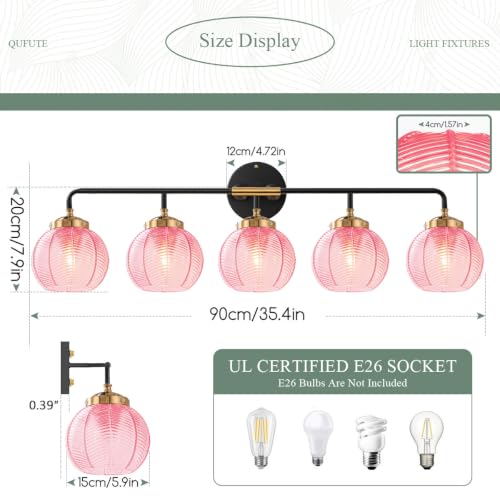Image of 5 Lights Pink Bathroom Vanity Light Fixture Modern Vintage Sconces