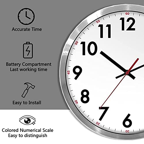 Qwanpet Stainless Steel Wall Clock,12" Modern Quartz Wall Clocks,Quality Non-Ticking Silent Wall Clock For Home Living Room Bedroom Kitchen School,Battery Operated,Silver #TOP1