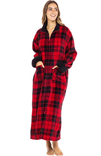 Image of Alexander Del Rossa Long Zip Up Robes, Plush Zipper Robes for Plus Size, Housecoats Zipper Front