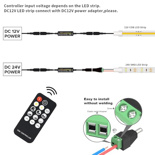Fosingut RF Remote Control for Monochrome COB LED Strip Mini Wireless Remote Dimmer 14 Buttons Brightness Mode Effect Mode for COB 3014 5630 5730 3528 LED Strip DC5-24V 2700K-6500K Dimmer Switch - Image 3