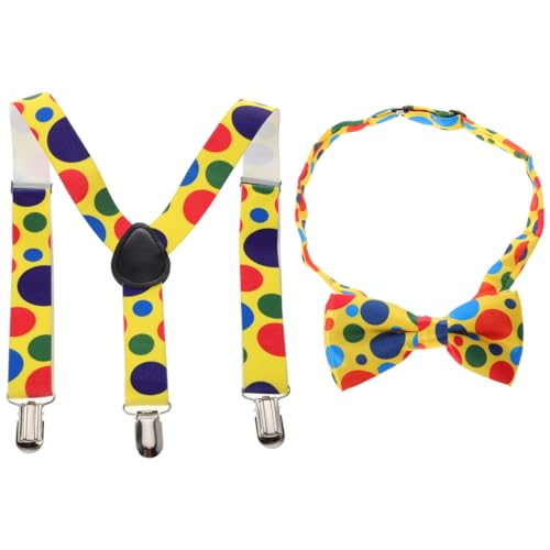 1 Set Kids Clown Cosplay Costum Dot Bow Tie Belt Colorful Dot Suspender Bowtie Party Favor Costume Suit for Carnival, Birthday Parties