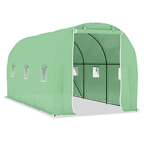 vidaXL Gewächshaus Treibhaus Frühbeet Tomatenhaus Folientunnel Pflanzenhaus 4,5x2x2m, Grün, Legierter Stahl, Kunststoff
