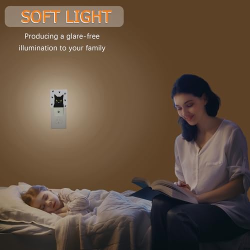 Image of YASHILAIYA Cat Night Light,Funny Black Cat Night Lights Plug into Wall LED Dusk to Dawn Light Sensors Indoor Home Decor NightLights for Bedroom Bathroom Stairs Hallway for Girls Women