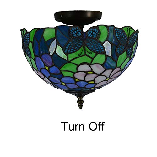 Gdlight Tiffany Style Butterfly Ceiling Lamp Vintage Floral Ceiling Lights With 12-Inch Handmade Stained Glass Shade For Dining Room Living Room Bedroom Hallway #TOP1
