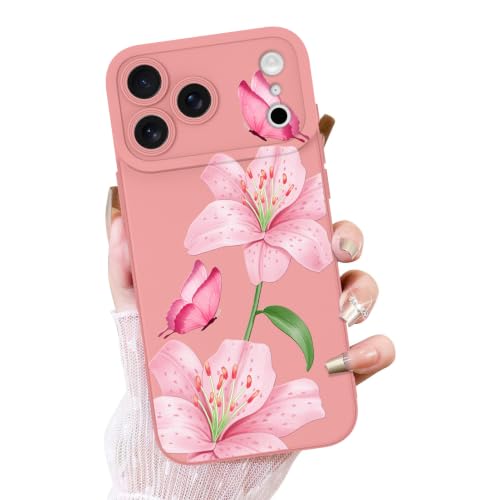 OOK Floral Case for iPhone 18 Pro Max, Cute Pink Lily Butterfly