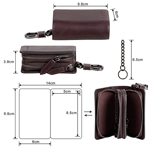 Image of VISOUL Car Key Case Holder Double Zipper, Leather Car Smart Key Fob Case with Keychain for Men and Women
