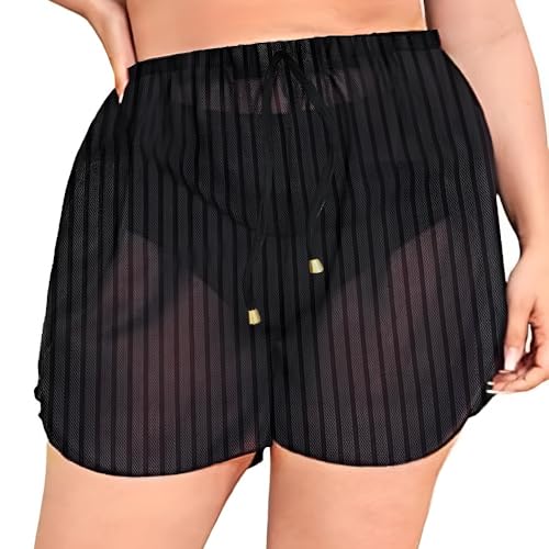 Short Curto Listrado Feminino Tule Saída Praia Elegante (BR, Alfa, Único, Regular, M, Preto)