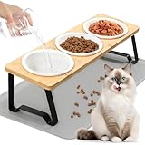 SlowTon Cuenco de Cerámicas Antideslizante para Gatos Perros, 3PCS Mascota Plato Inclinada de 15°Protege Columna...