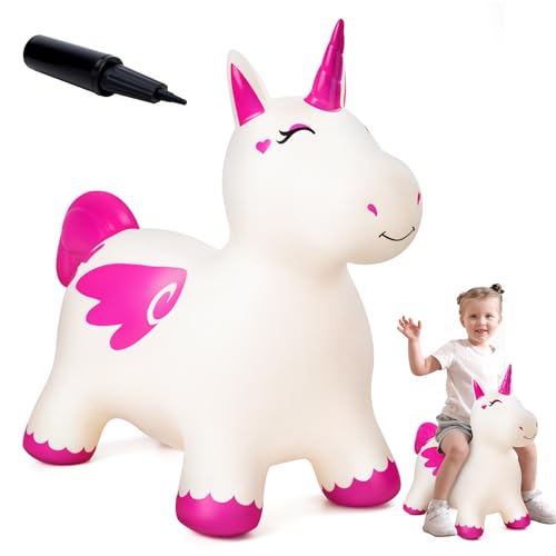 Image of EVERICH TOY Bouncy Unicorn Hopping, Animal Hopper Toy /Gift for Toddler 18M+ | Inflatable Horse Hopping Toy for Boys Girls, Indoor Outdoor Unicorn Toy for 2 Year Old Kids, Gift for 2 3 4 5 6 Yrs W / Pump