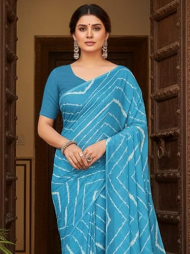 Image of AKHILAM Women's Georgette Solid Ready To Wear one Minute Saree With Unstitched Blouse Piece