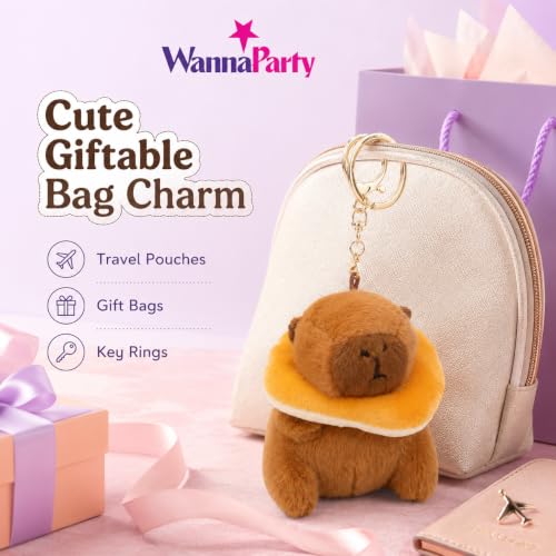 Image of Wanna Party Cute Capybara Plush Keychain, Brown Soft Animal Bag Charm for Kids, Girls & Teens