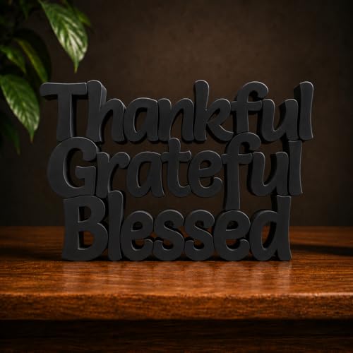 Image of Mad Masters Thankful Grateful Blessed Inspirational Desk Decor - Aesthetic Table, Shelf & Wall Showpiece for Home Office, Business. Vastu Friendly Gifting, Matte Black (20.3 x 12.5 x 2.5 cm)