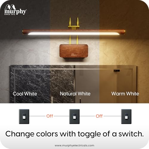 Image of Murphy ElanBar 12W LED Mirror Light | 3-in-1 Color Changing | Adjustable 3-Step Baring | Wood Finish | Wall Mounted Vanity Light for Bathroom & Dressing Table | 2-Year Warranty | Pack of 1