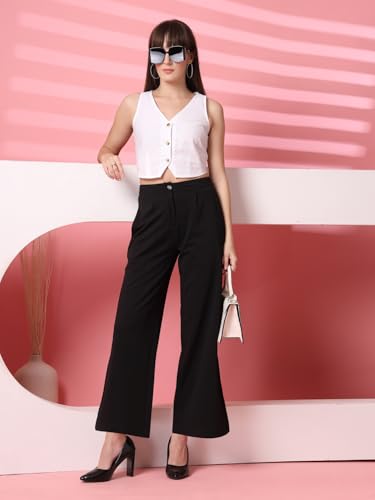 Image of OOMPH! Women's Straight Fit Mid Rise Korean Trousers|Trouser Pants for Women|Elegant Workwear for Office, College & Events|Trousers for Woman