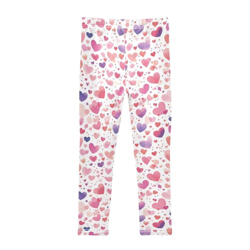 Hearts Pink Purple Watercolor Kids Girl's Cotton Leggings Fashion Full Length Activewear Sports2