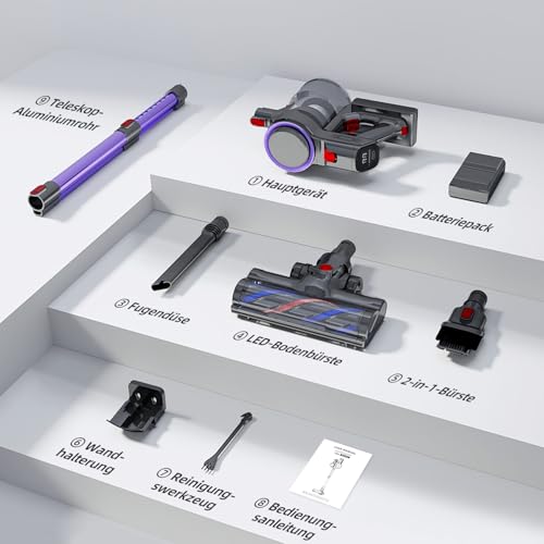 Authmic 45000Pa Akku Staubsauger, Staubsauger Kabellos, Kabelloser staubsauger mit Touchscreen, H13 HEPA, 50Mins, Anti-Tangle-Bürste/für Hartböden/Teppich/Tierhaare